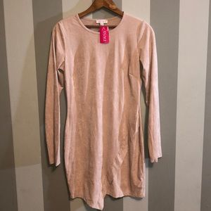 Blush pink suede dress.